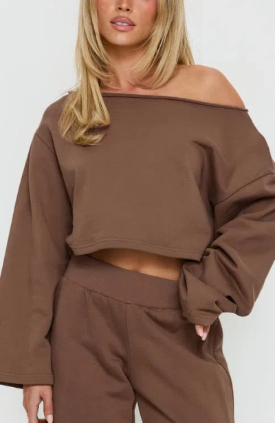 Princess Polly Retreat Raw Edge One-shoulder Sweatshirt In Black