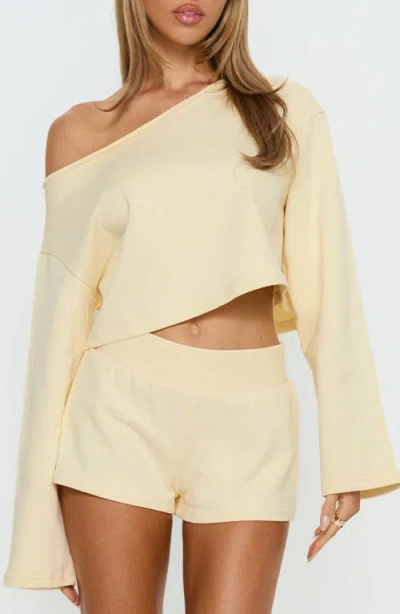 Princess Polly Retreat Raw Edge One-shoulder Sweatshirt In Neutral