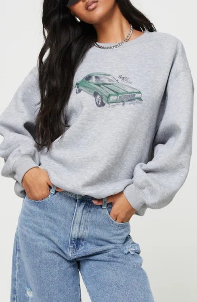 Princess Polly Retro Car Oversize Graphic Sweatshirt In Grey