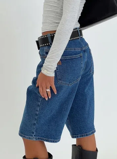 Princess Polly Retro Dream Mid Rise Longline Denim Shorts In Blue