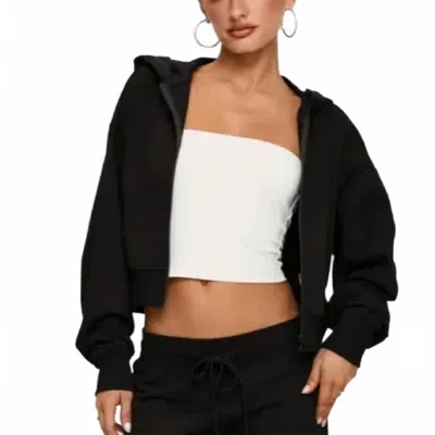 Princess Polly Revive Cropped Zip Up Hoodie In Black