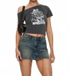 Princess Polly Ribbon Stamp Mini Skirt In Antique Wash In Gray
