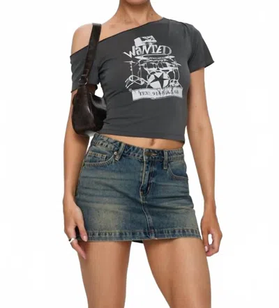 Princess Polly Ribbon Stamp Mini Skirt In Antique Wash In Blue