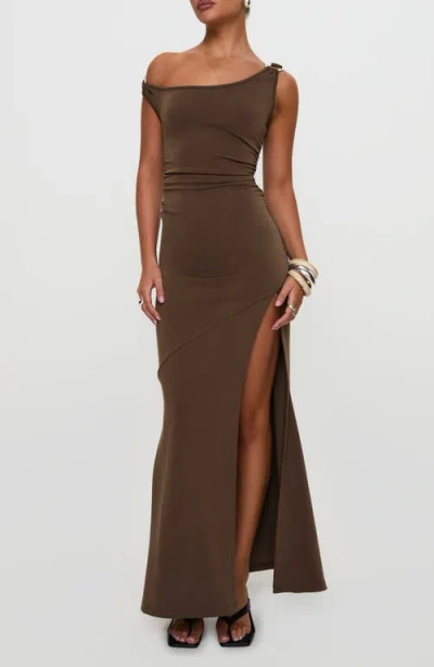Princess Polly Rios One-shoulder Maxi Dress In Brown
