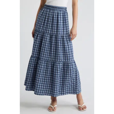 Princess Polly Rockwell Check Tiered Midi Skirt In Blue