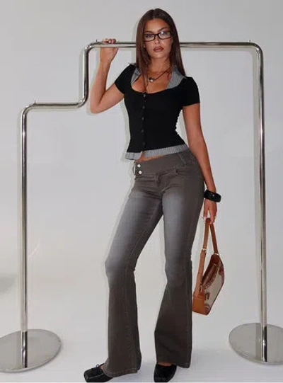 Princess Polly Romea Low Waist Bootleg Jeans Dark Grey In Gray
