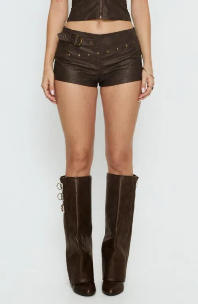Princess Polly Romey Stud Faux Leather Shorts In Black