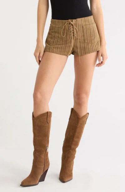 Princess Polly Ronnee Lace-up Stripe Shorts In Brown