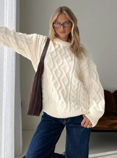 Princess Polly Rorey Cable Knit Crew Neck Sweater In White