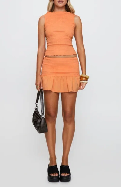 Princess Polly Rosamarie Shirred Ruffle Miniskirt In Orange