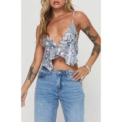 Princess Polly Rosaton Sequin Open Back Crop Camisole In Silver
