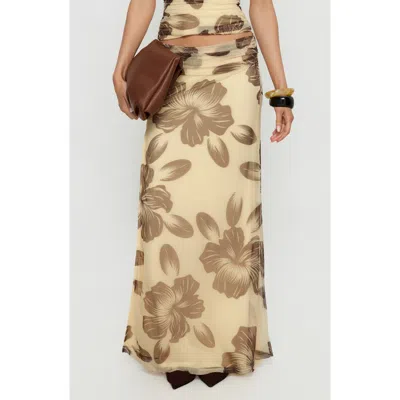Princess Polly Roselin Floral Mesh Maxi Skirt In Brown