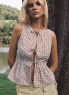 Princess Polly Rosellah Tie Up Top In Brown Check