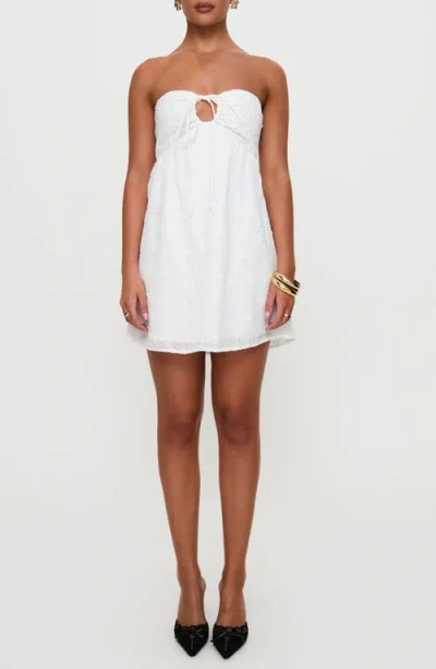 Princess Polly Rosenberg Strapless Jacquard Babydoll Minidress In White