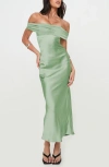 Princess Polly Sadee Off The Shoulder Satin Cocktail Dress In Green