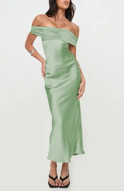 Princess Polly Sadee Off The Shoulder Satin Cocktail Dress In Green