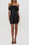 Princess Polly Sadee Off The Shoulder Satin Minidress In Black
