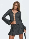 Princess Polly Saraya Pleat Mini Skort In Grey Pinstripe