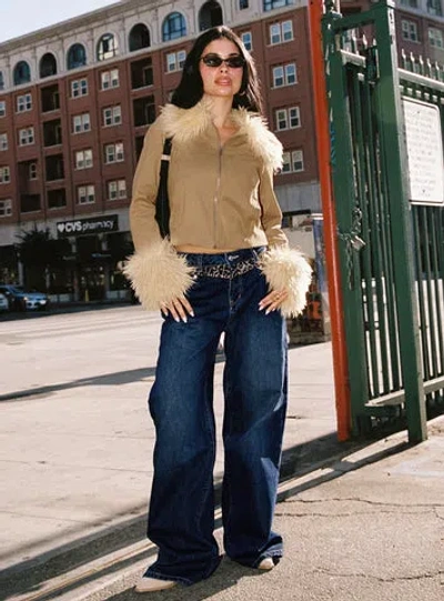 Princess Polly Savenna Jeans Dark Wash / Leopard In Dark Wash And Leopard