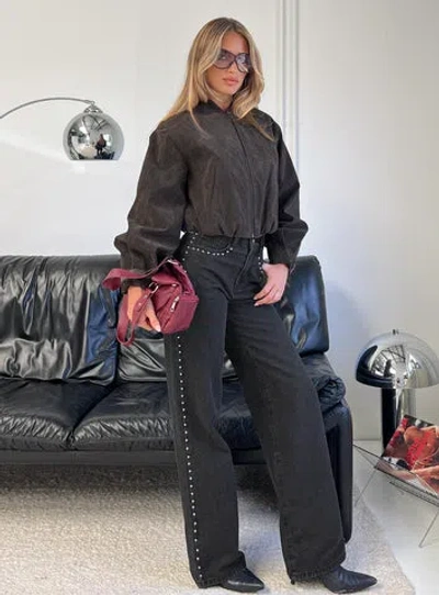 Princess Polly Saving Up Mid Rise Straight Leg Studded Jeans In Black