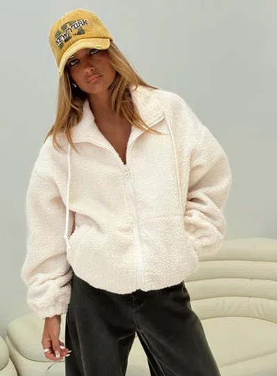 Princess Polly Say My Name Polar Fleece Zip Up Jacket In Cream