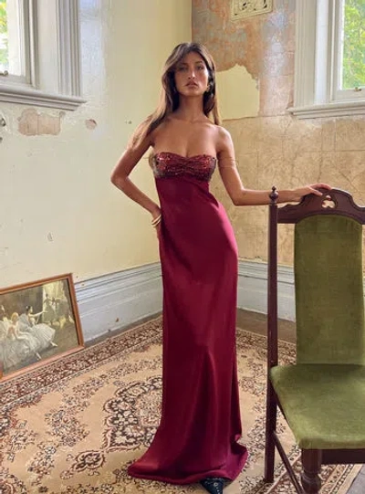 Princess Polly See The Vision Sequin Bust Strapless Maxi Dress In Burgundy