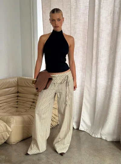 Princess Polly Seneca Cotton Wrap Tie Waist Detail Wide Leg Pants In Neutral