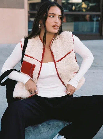 Princess Polly Senna Sherling Vest Jacket In Cream / Red