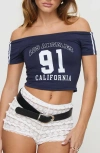 Princess Polly Serendipia Los Angeles Off The Shoulder Crop Top In Navy