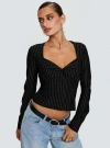 Princess Polly Set For Life Foldover Detail Long Sleeve Top In Black / White Pinstripe