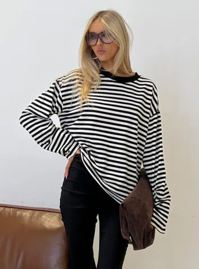 Princess Polly Settle Down Long Sleeve Top Black / White Stripe