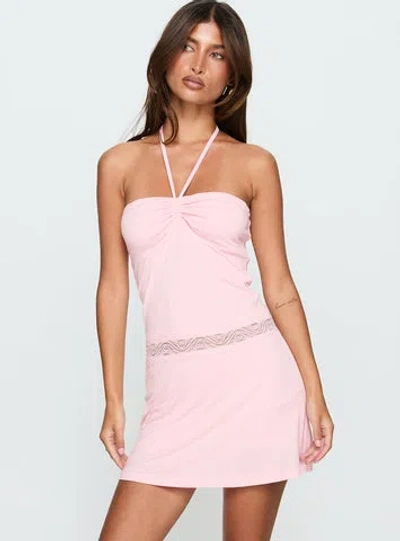 Princess Polly Sheer Ambition Lace Detail Tie Neck Playsuit In Pink