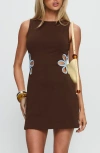 Princess Polly Shelbi Flower Cutout Cotton Blend Minidress In Brown