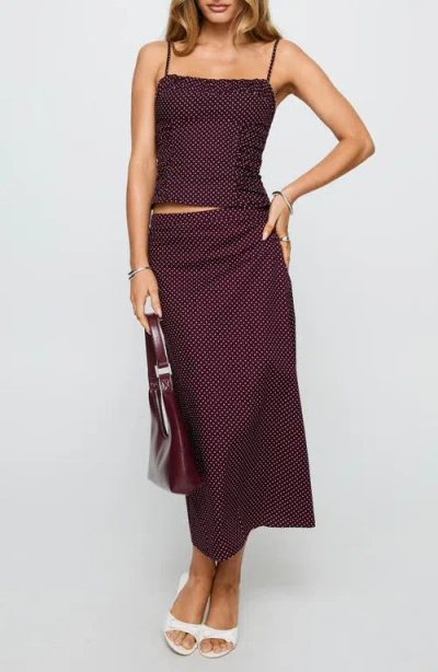 Princess Polly Shining Mirrors Polka Dot Cotton Camisole & Skirt Set In Burgundy