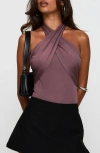 Princess Polly Shoot A Shot Wrap Halter Bodysuit In Purple