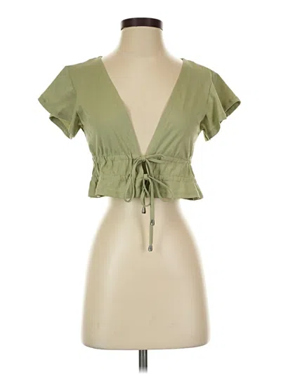 Pre-owned Princess Polly Short Sleeve Top Green Plunge Neckline Tops