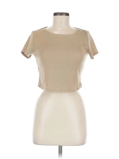 Pre-owned Princess Polly Short Sleeve Top Tan Square Neckline Tops In Brown