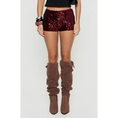 Princess Polly Showtime Micro Sequin Shorts In Burgundy