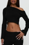 Princess Polly Sina One-shoulder Crop Rib Sweater