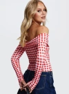 Princess Polly Singular Off The Shoulder Long Sleeve Top In Red Check