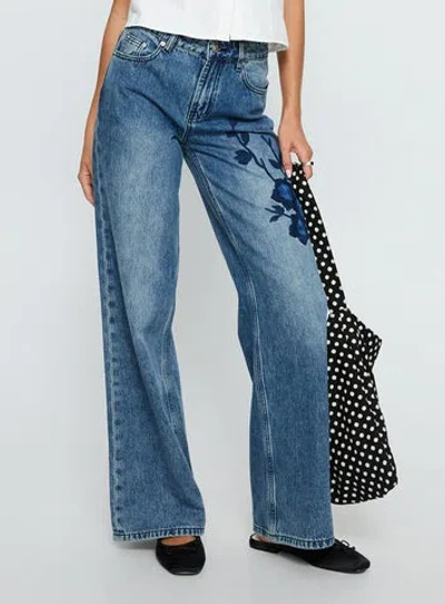 Princess Polly Sisterhood Mid Rise Wide Leg Patchwork Jeans In Blue