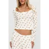 Princess Polly Sleepytea Teddy Bear Print Pointelle Crop Top