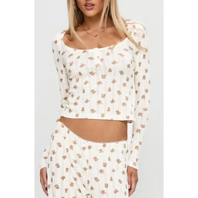 Princess Polly Sleepytea Teddy Bear Print Pointelle Crop Top In Multi
