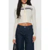 Princess Polly Slow It Down Stripe Zip Sweater In White