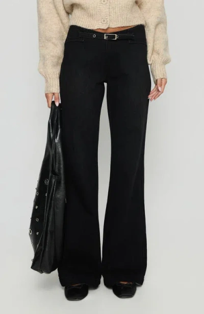 Princess Polly Slow Ride Belted Bootcut Jeans In Black