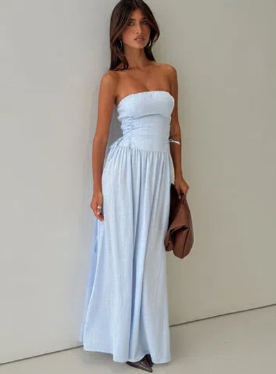 Princess Polly So Far So Good Strapless Linen Blend Maxi Dress In Blue