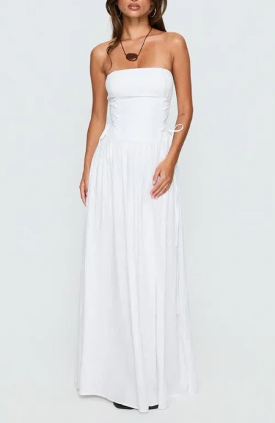 Princess Polly So Far So Good Strapless Linen & Cotton Maxi Dress In White