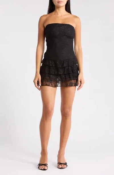 Princess Polly So Gorgeous Strapless Tiered Romper In Black