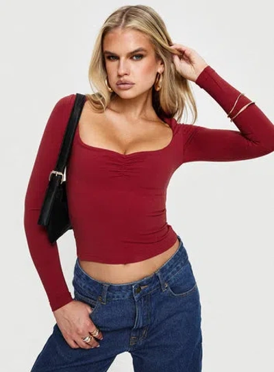 Princess Polly Soft Fit Luxe Selenie Long Sleeve Top In Burgundy
