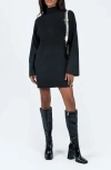 Princess Polly Sonelle Rib Turtleneck Long Sleeve Sweater Minidress In Black